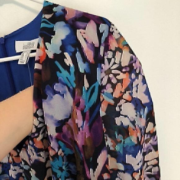 NEW NWT BELLE BADGLEY MISCHKA Alison V-Neck Garden Dress Purple Blue Floral US 4 - Picture 7 of 12